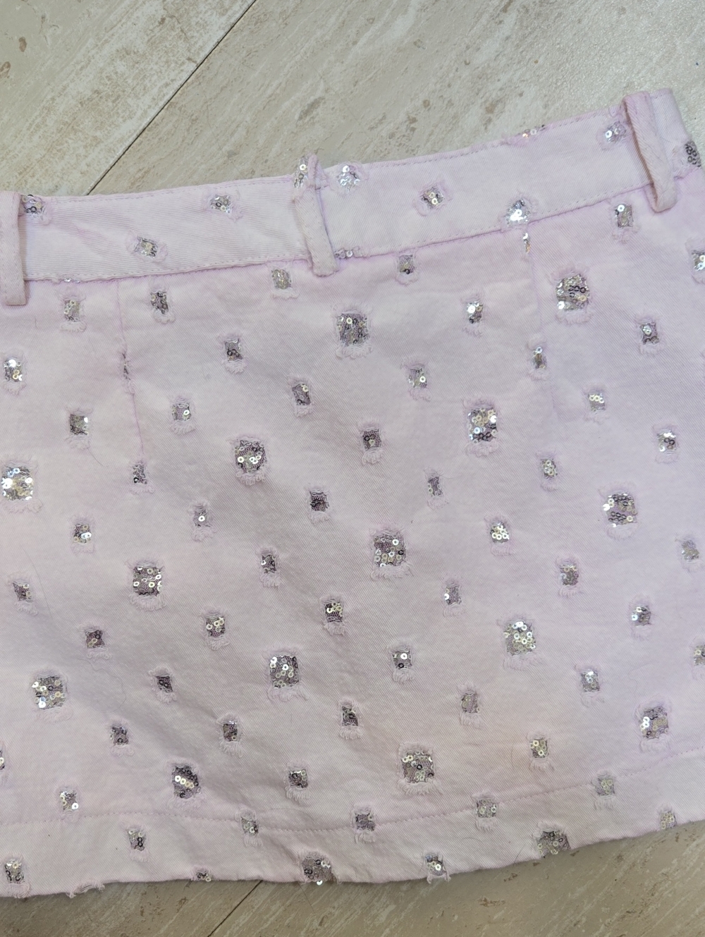 ZARA Light Pink Sequin Accents Distressed Skort - Picture 7 of 8